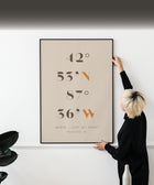 Personalized Coordinates Map Print for Anniversary Gift, Long Distance Relationships, Valentines Day, Romantic Gift for Him or Her