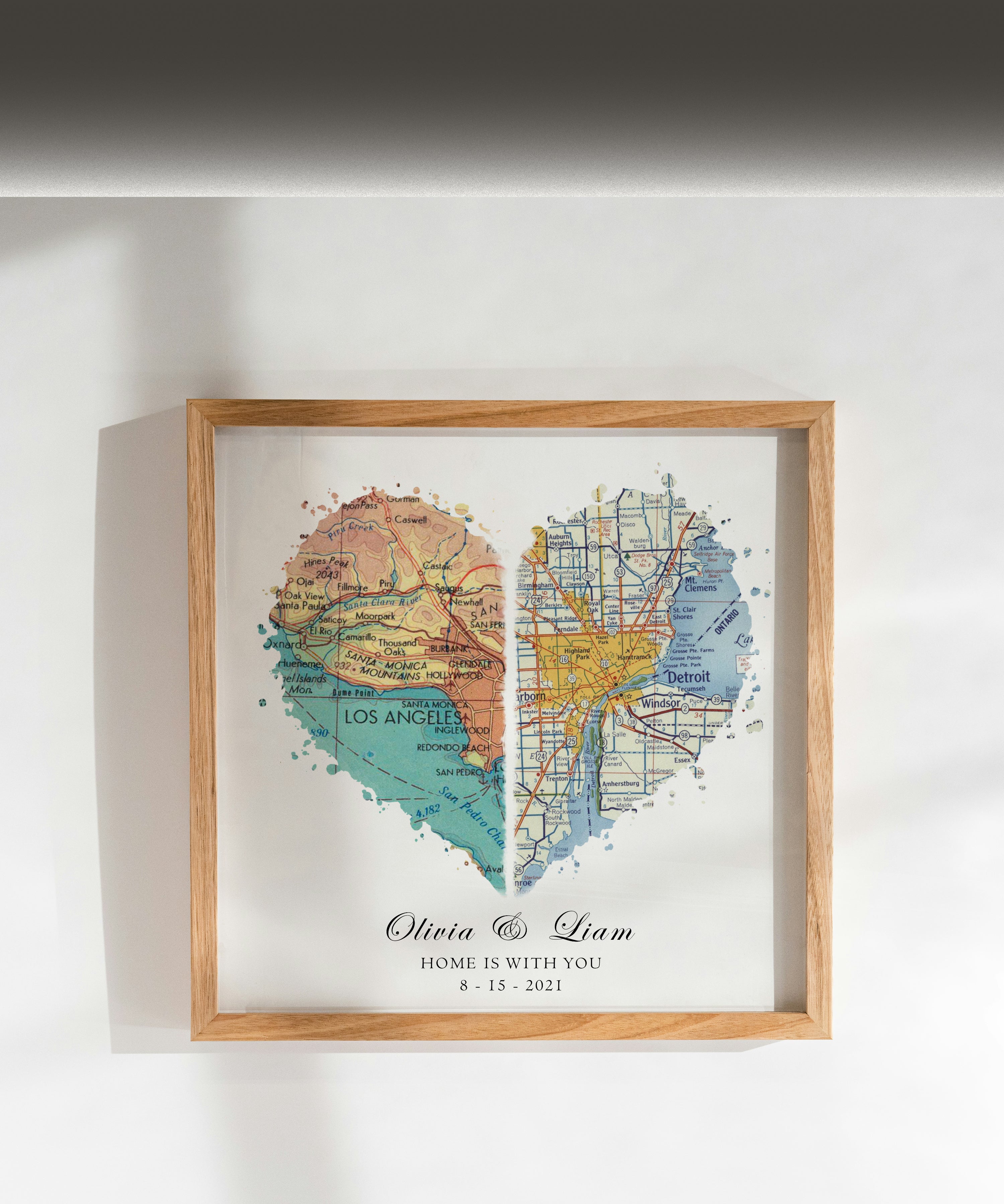 Personalized Heart Shaped Map Print for Long Distance Relationships, Valentine's Day, Anniversary Gift for Him or Her