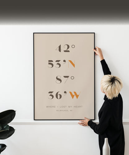 Personalized Coordinates Map Print for Anniversary Gift, Long Distance Relationships, Valentines Day, Romantic Gift for Him or Her