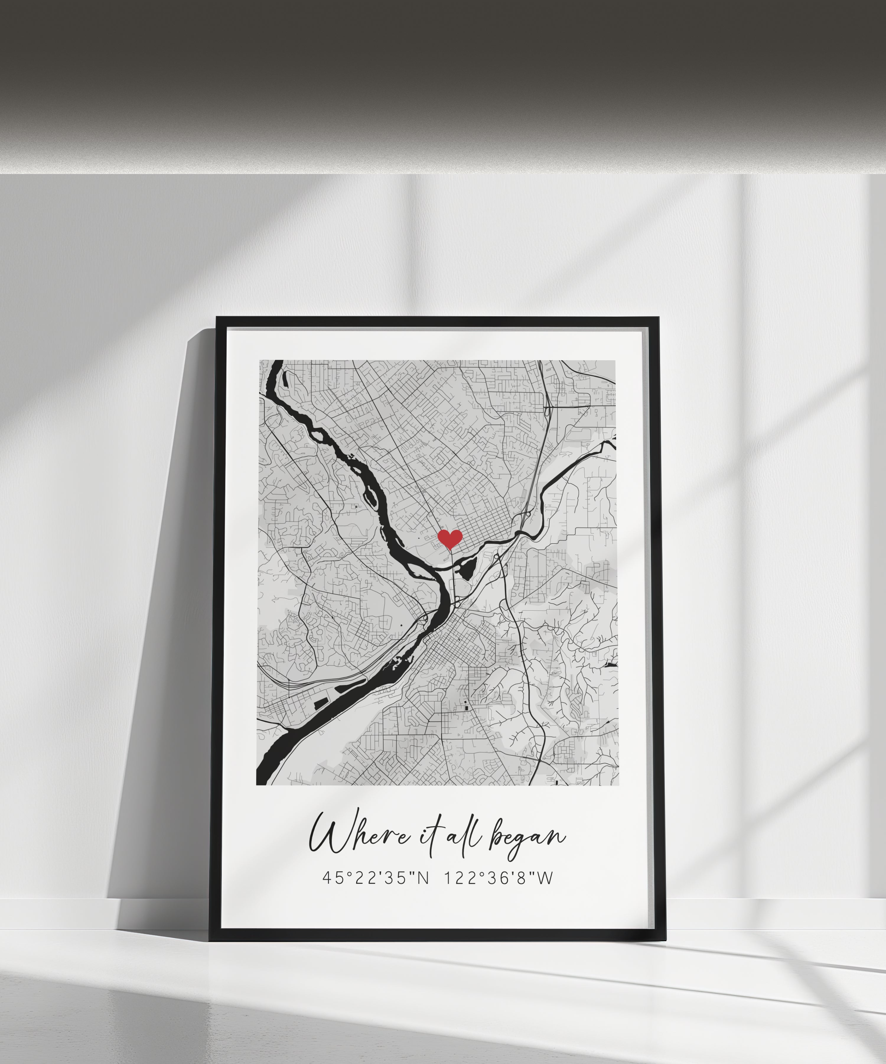 Personalized Street Map for Long Distance Relationships, Anniversary, Valentine's Day, Romantic Gift for Him or Her
