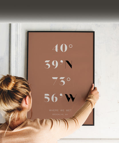 Personalized Coordinates Map Print for Anniversary Gift, Long Distance Relationships, Valentines Day, Romantic Gift for Him or Her