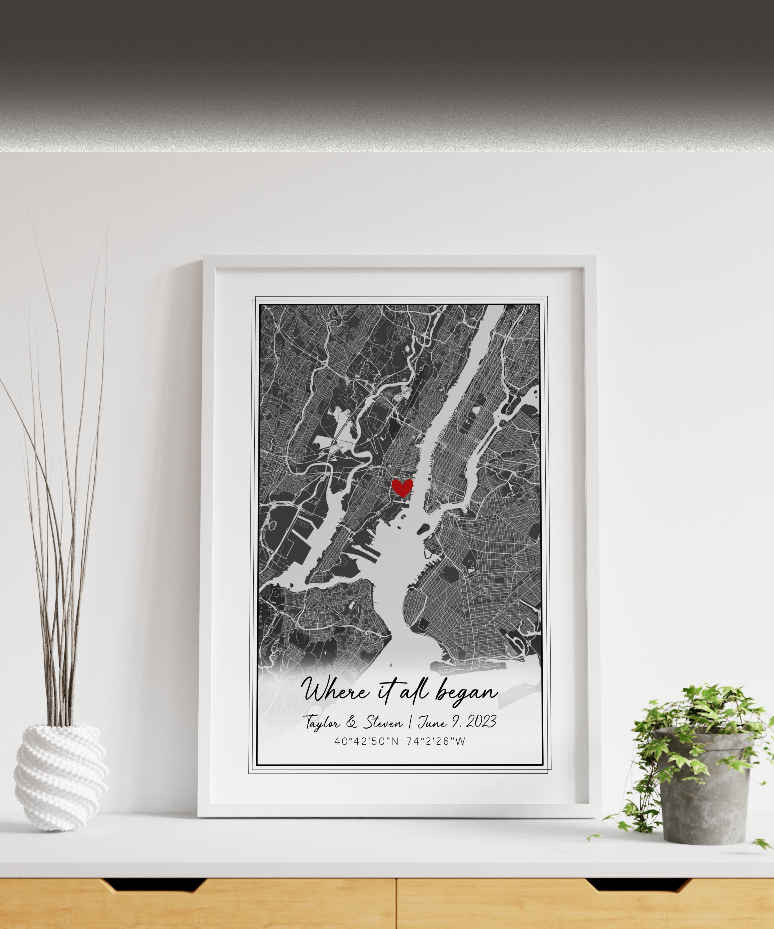 Where It All Began Personalized Map Print for Anniversary, First Date, Long Distance Relationships, Wedding Anniversary, Valentine's Day Gift for Him or Her