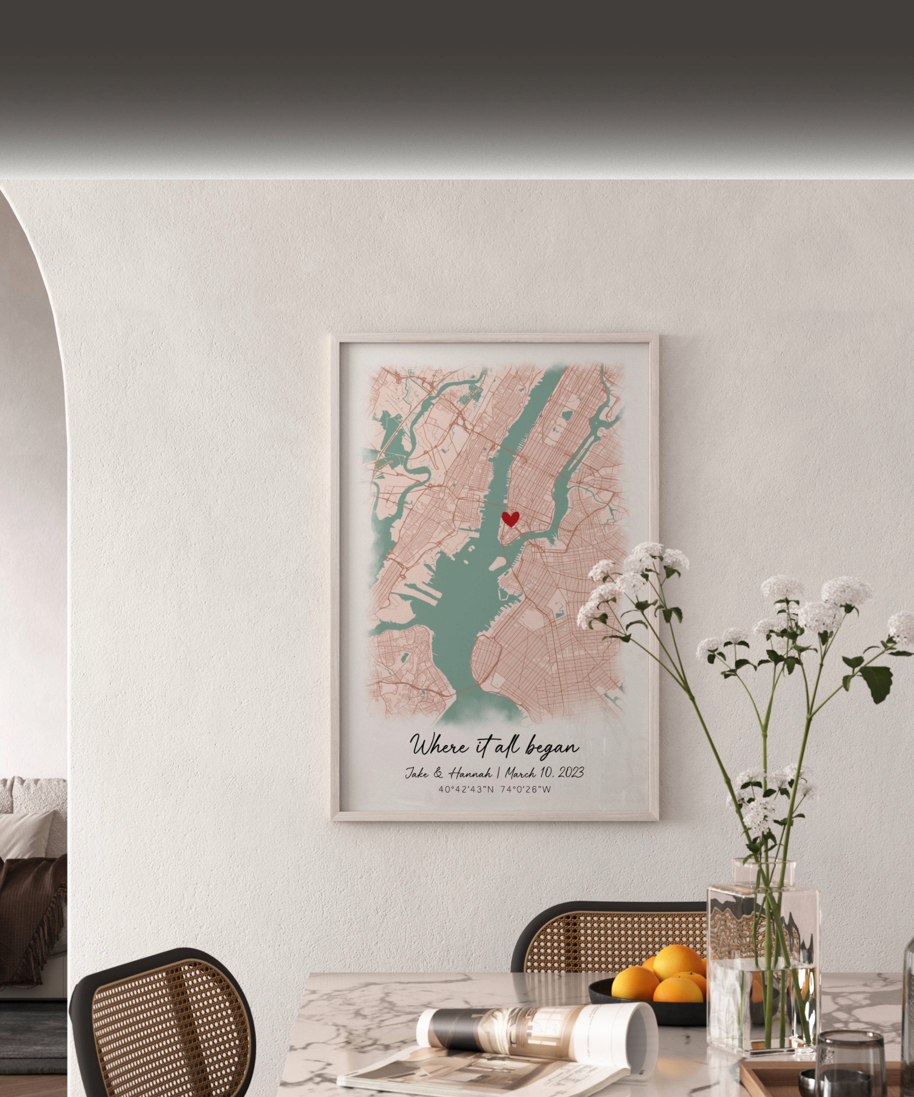 Where It All Began Personalized Map Print for Anniversary, First Date, Long Distance Relationships, Wedding Anniversary, Valentine's Day Gift for Him or Her