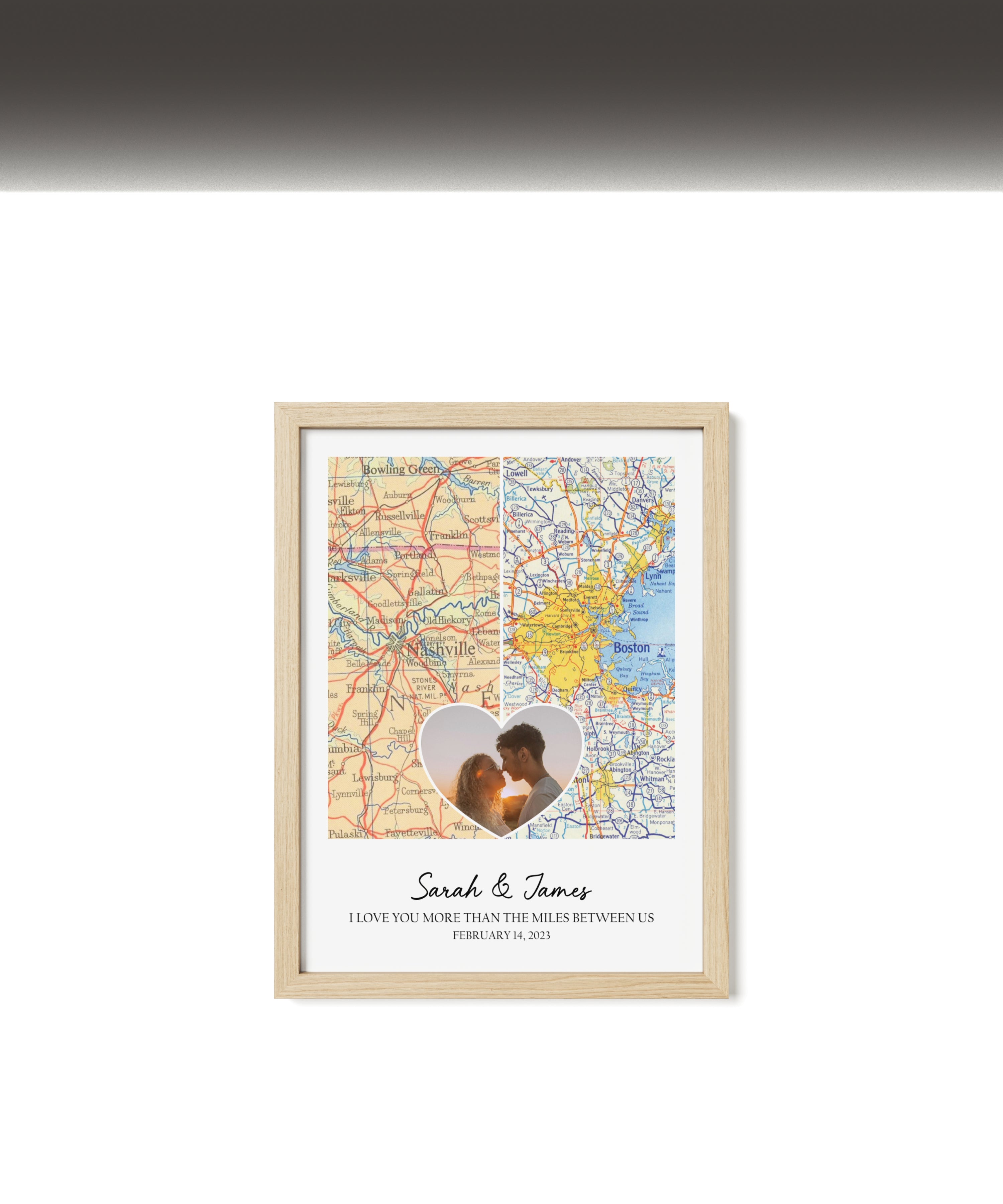 Personalized Long Distance Map Print with Custom Photo for Him or Her